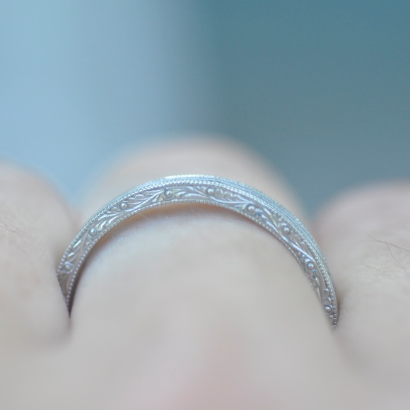 David Klass Engraved 1.04Ct Solid Platinum Baguett - Picture 3 of 12